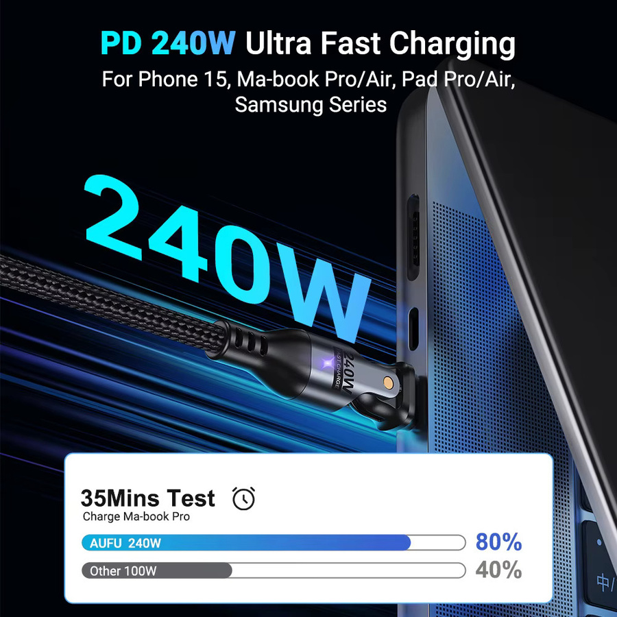 AUFU USB C auf USB Typ C Kabel 240 W Schnellladekabel für MacBook Pro Samsung Xiaomi POCO in Schwarz - Bild 2