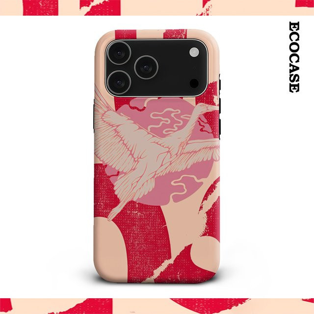 Handyhülle mit Kranich-Motiv in Rot und Pink für Apple iPhone 11 bis iPhone 17 Pro Max Plus, doppelschichtige Rückabdeckung - Bild 1
