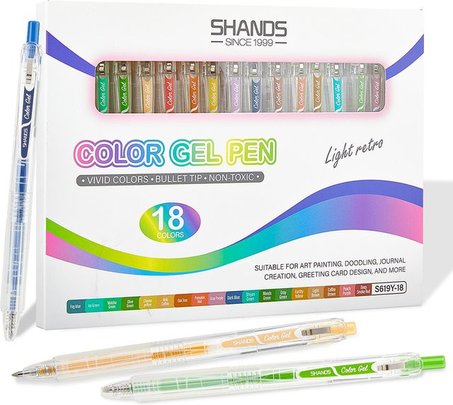 SHANDS Metallic Gelstift-Set mit 18 Farben in Pastell und Neon für Tagebücher und Schulbedarf - Bild 1