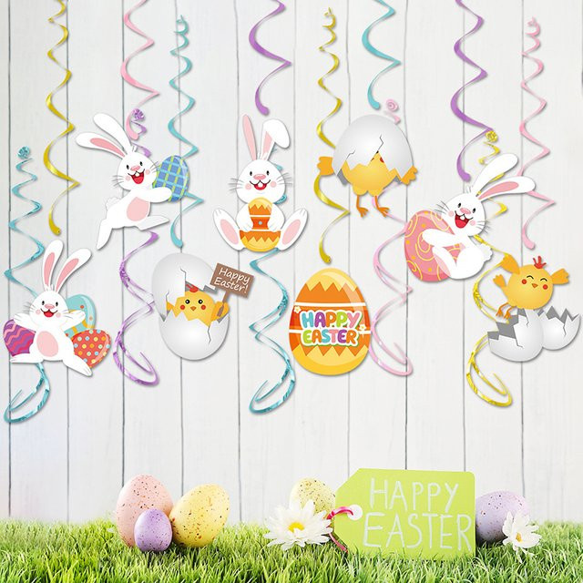 ZQNYCY Bunte Ostern Spirale Anhänger mit Karotten, Kaninchen und Eiern zur Party Dekoration - Bild 1