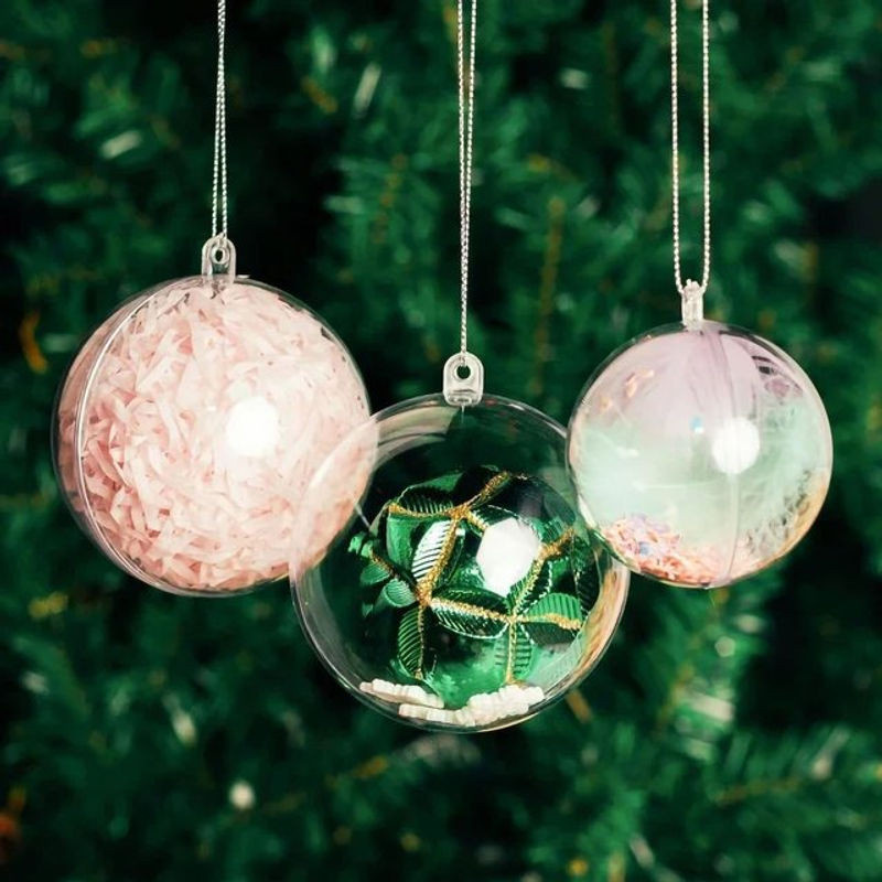 Transparente Weihnachtskugeln aus Kunststoff zum Befüllen für DIY Weihnachtsbaum-Dekorationen, Durchmesser: 5 cm, 6 cm, 8 cm und 10 cm - Bild 1