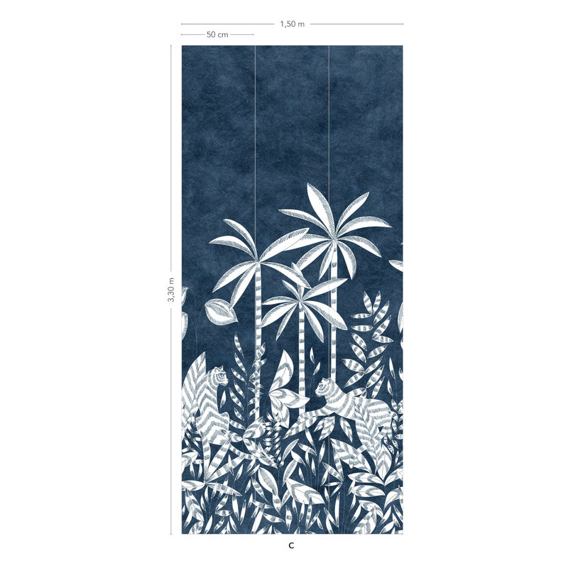 Isidore Leroy Wandtattoo Paradis Des Tigres Nocturne Mural in Blau mit Tiermotiv und botanischem Design, Breite: 330 cm, Höhe: 50 cm - Bild 2