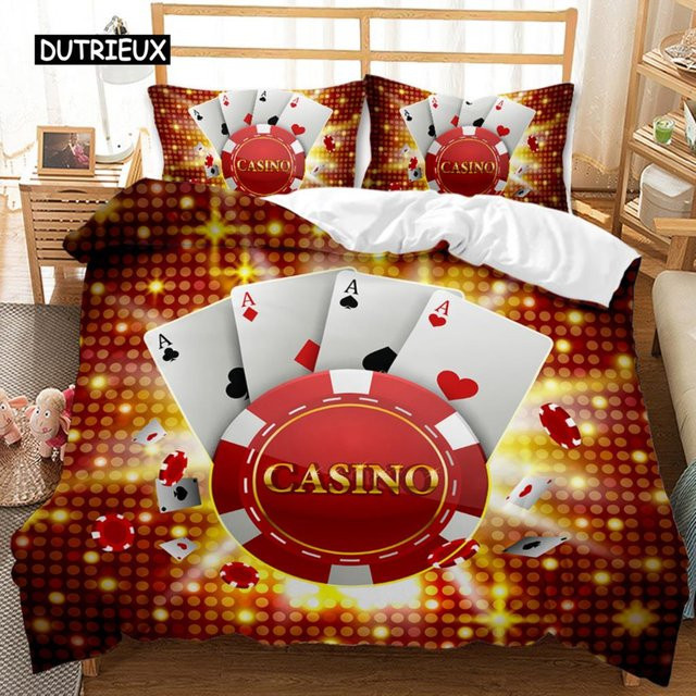 Binchi Outdoor Product Poker Bettwäsche Set mit Kartenspiel Motiv in Rot, 3-teilig, B/H: 140 x 200 cm - Bild 1