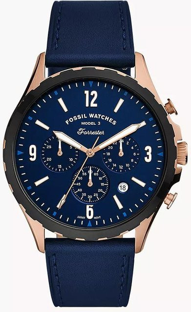 Fossil Armbanduhr Herren, Quarz, Edelstahlgehäuse, Leder, Schwarz - Bild 1