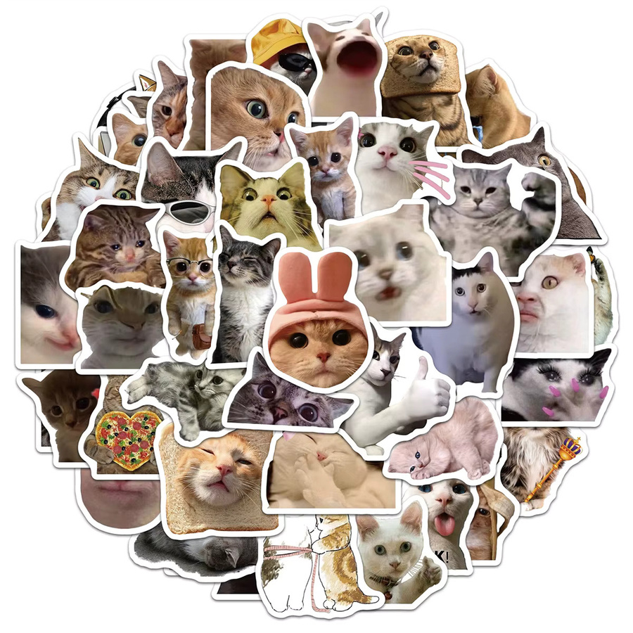 50 Stück Lustige Katzen-Meme Aufkleber in Multicolour für Laptop, Handy und Scrapbooking - Bild 2