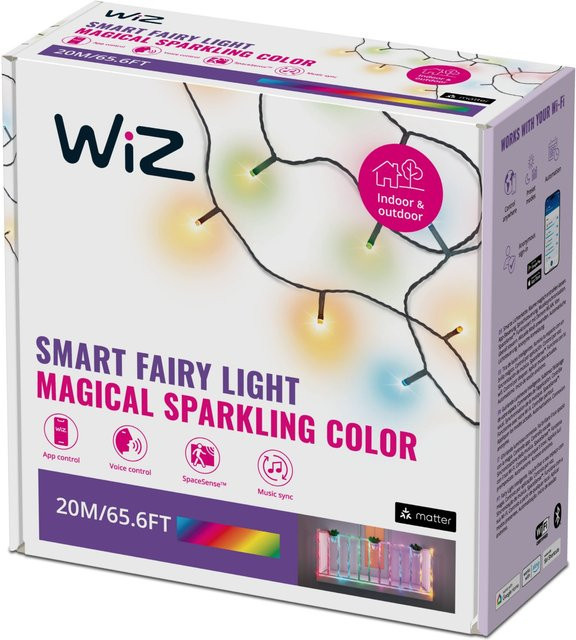WiZ Fairy Light Color LED-Lichterkette RGB mit 160 LEDs, Schwarz, 20 m, USB-Anschluss, App-Steuerung für Innen und Außen - Bild 1
