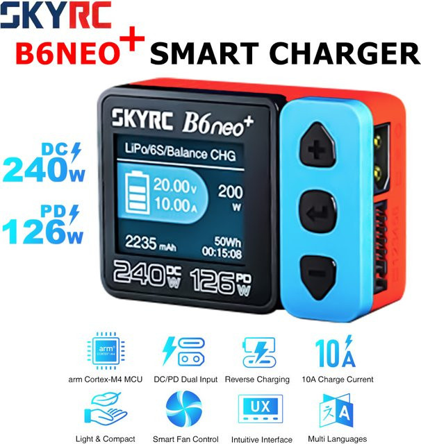 SKYRC B6neo+ Smart Charger Hochleistungs-DC240W PD126W Mehrsprachiges Balance-Ladegerät mit XT60, Type-C und PSA100 Netzteil - Bild 1