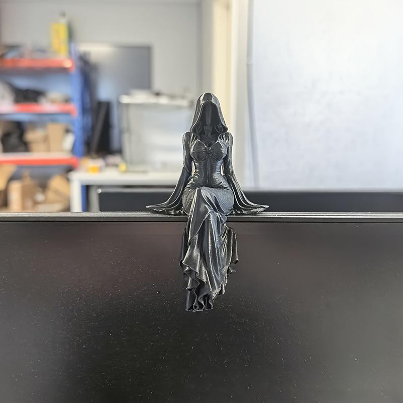 SheyIn Sensenfrau Harzstatue Gothic Skulptur Schwarz als dekorative Sitzende Figur für dein Zuhause oder Büro - Bild 1