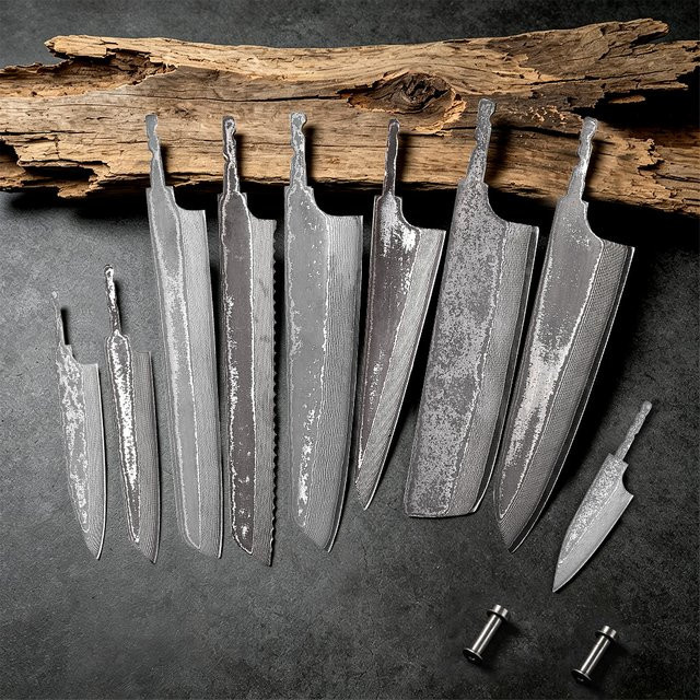 TURWHO DIY Japanisches Küchenmesser Rohklinge aus 67-lagigem Damaststahl mit Vollintegriertem Schaft in Silber - Bild 1