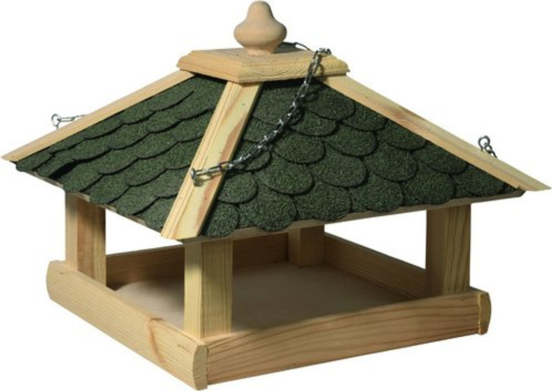 dobar Futterhaus aus Kiefernholz mit grünem Bitumendach und inklusive Kette zum Aufhängen - Bild 2