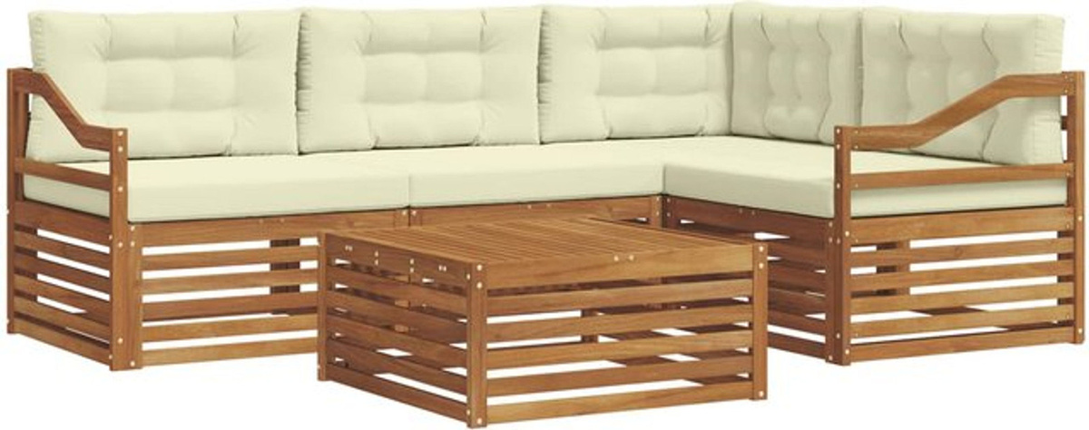 Vidaxl Outdoor-Sofagarnitur aus Akazien-Massivholz mit 5-teiligem Set und Kissen in Natur und Beige - Bild 1