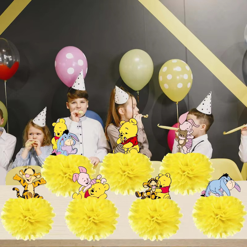 7-teiliges Hasbro Winnie The Pooh Tischdekorations-Set aus Papier in Gelb mit 3D-Waben-Pompons für deine Geburtstagsparty - Bild 2