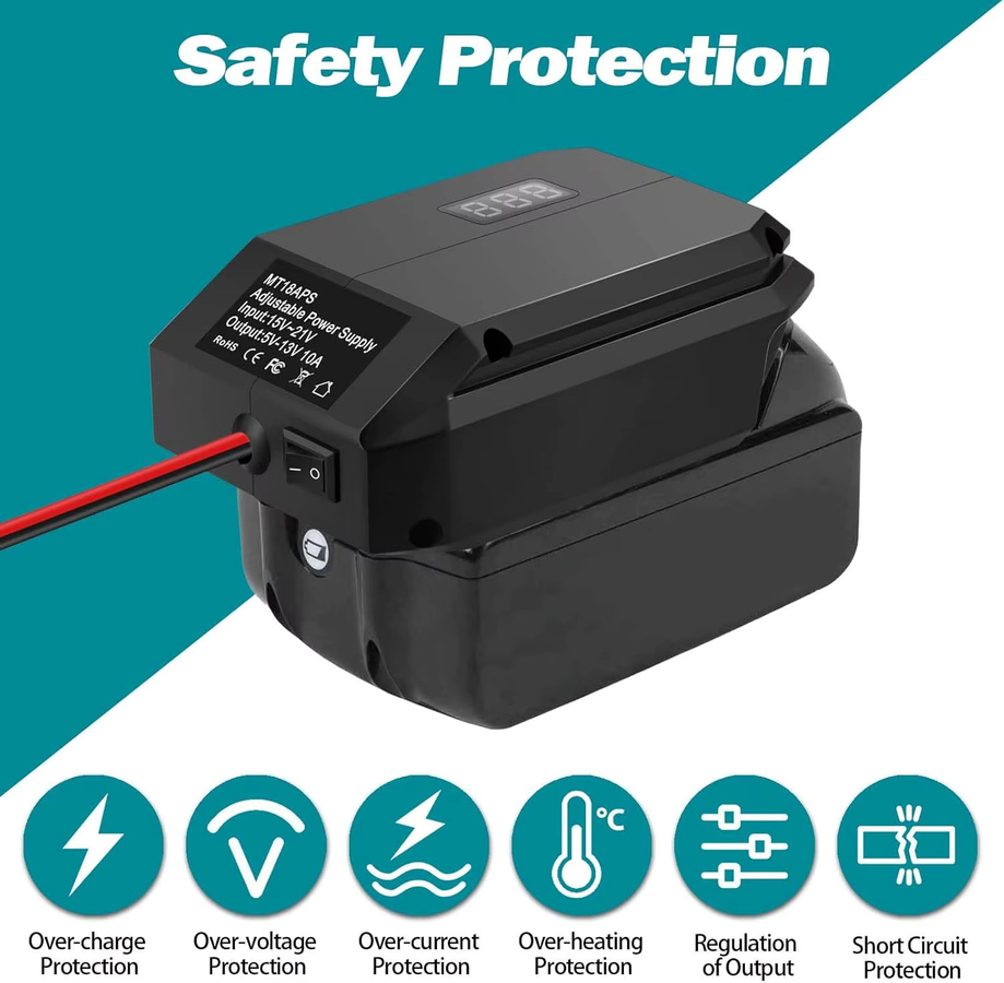 Power Wheel Adapter 18V auf 12V Step-Down-Konverter für Makita, Dewalt, Milwaukee und Bosch Akkus mit Zigarettenanzünder-Adapter in Schwarz - Bild 4