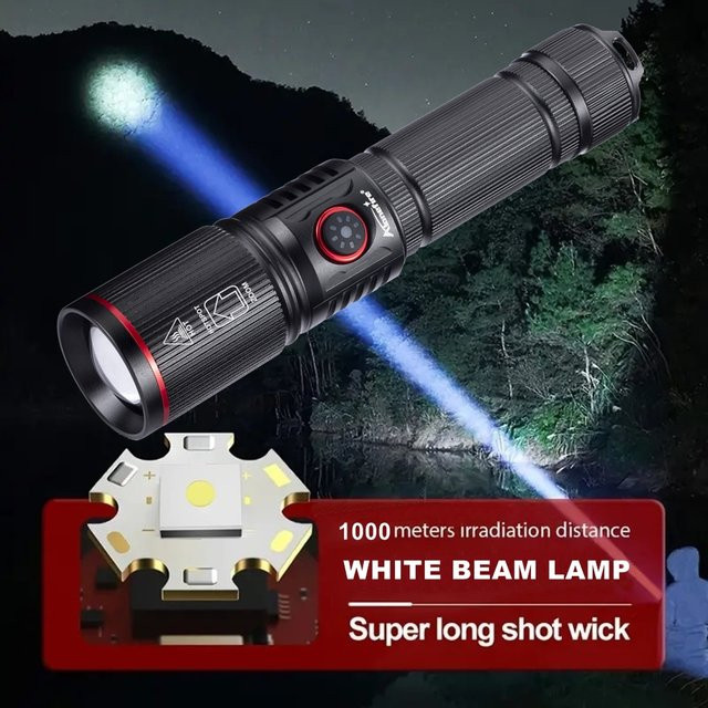 Alonefire USB aufladbare LED Taschenlampe mit 20W High Power Zoom, Schwarz - Bild 1