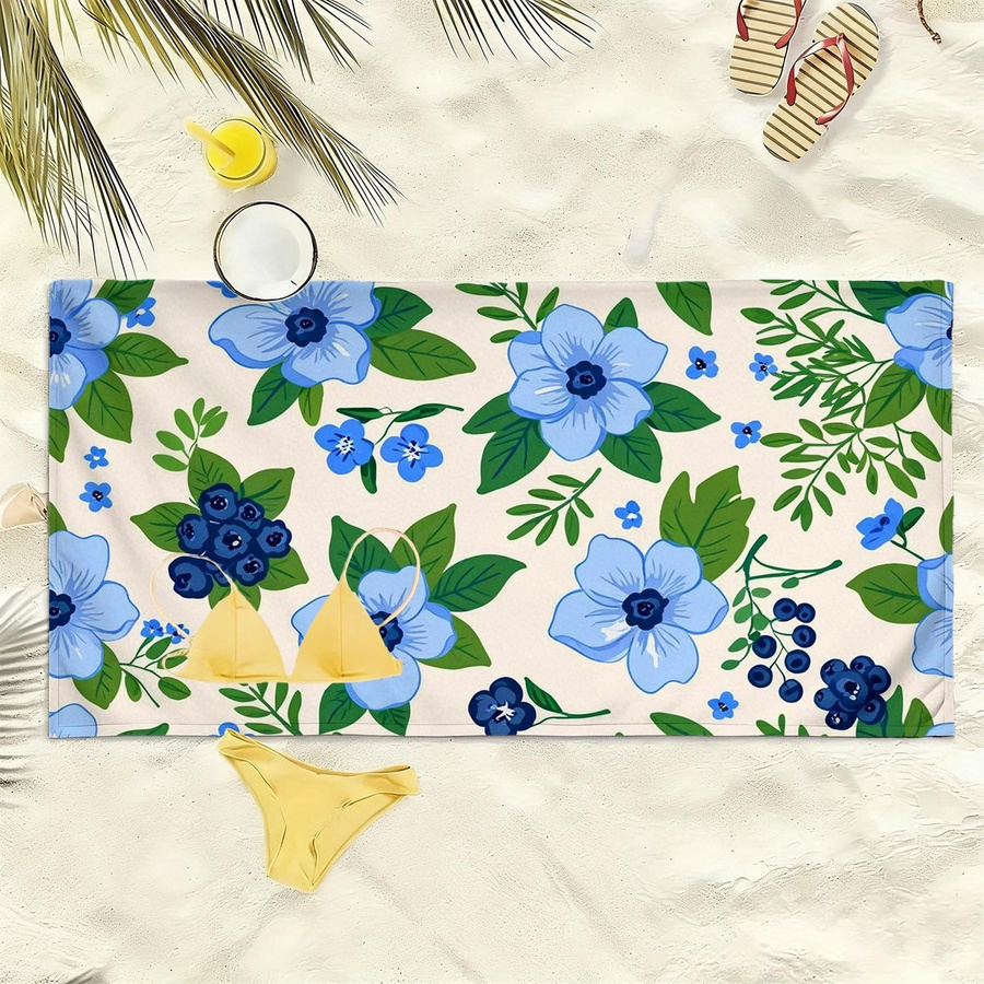 Hochsaugfähiges Strandtuch aus Polyester-Mikrofaser mit blau-grünem Blattmuster, Breite: 30 cm, Höhe: 60 cm - Bild 2