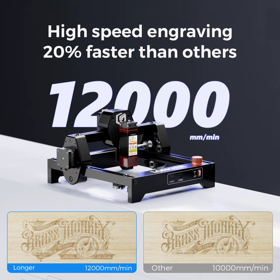 RAY5 Mini-Lasergravurmaschine in Schwarz mit 5,5 W, 12000 mm/min Geschwindigkeit und einem Arbeitsbereich von 130 x 140 mm für DIY-Projekte und CNC-Anwendungen - Bild 2