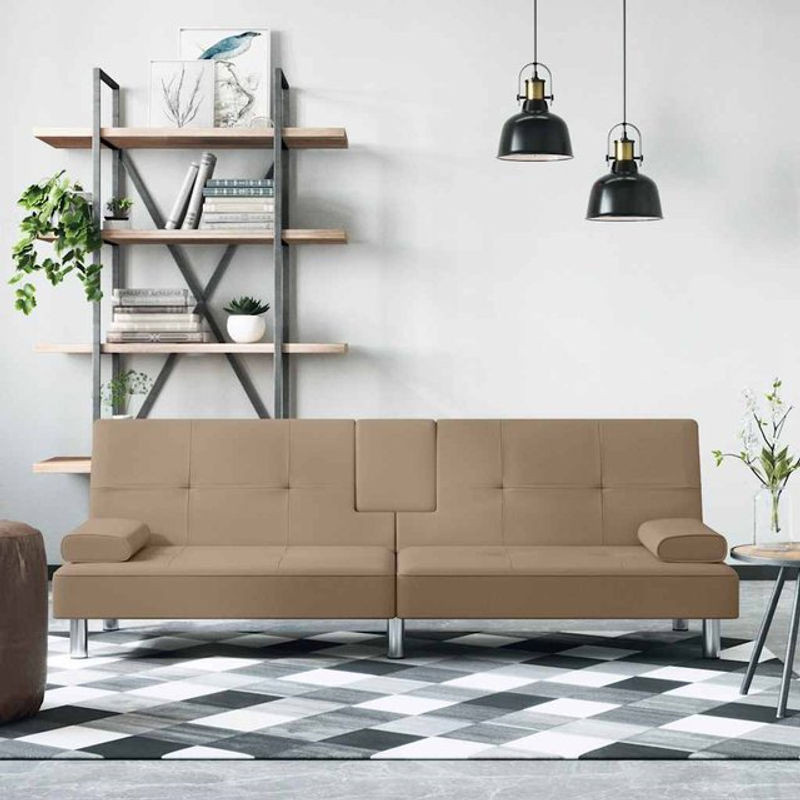 Vidaxl Schlafsofa mit Getränkehaltern in Beige aus Kunstleder und Holzwerkstoff - Bild 1