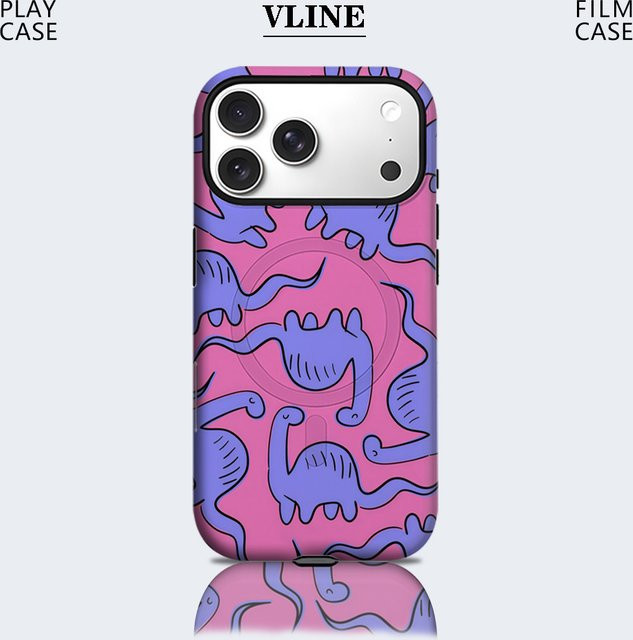 Robuste Handyhülle mit Dinosaurier-Muster für iPhone 13 bis iPhone 17 Pro Max Plus, ein- und doppelschichtig, Multicolor - Bild 1