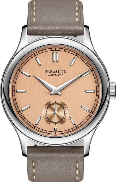 FARASUTE Armbanduhr, Herren, Handaufzug, Leder, 39 mm, Silber - Bild 1