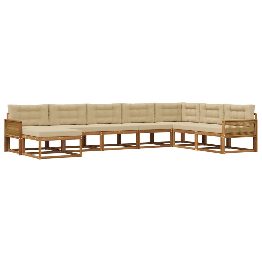 vidaXL Outdoor-Sofagarnitur L-Form aus Akazienholz mit 8 Kissen in Beige und Natur - Bild 2