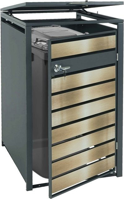 Mülltonnenverkleidung MCW-J81 Mülltonnenbox aus Metall in Anthrazit Gold H x B x T: 80 x 117 x 68 cm - Bild 1