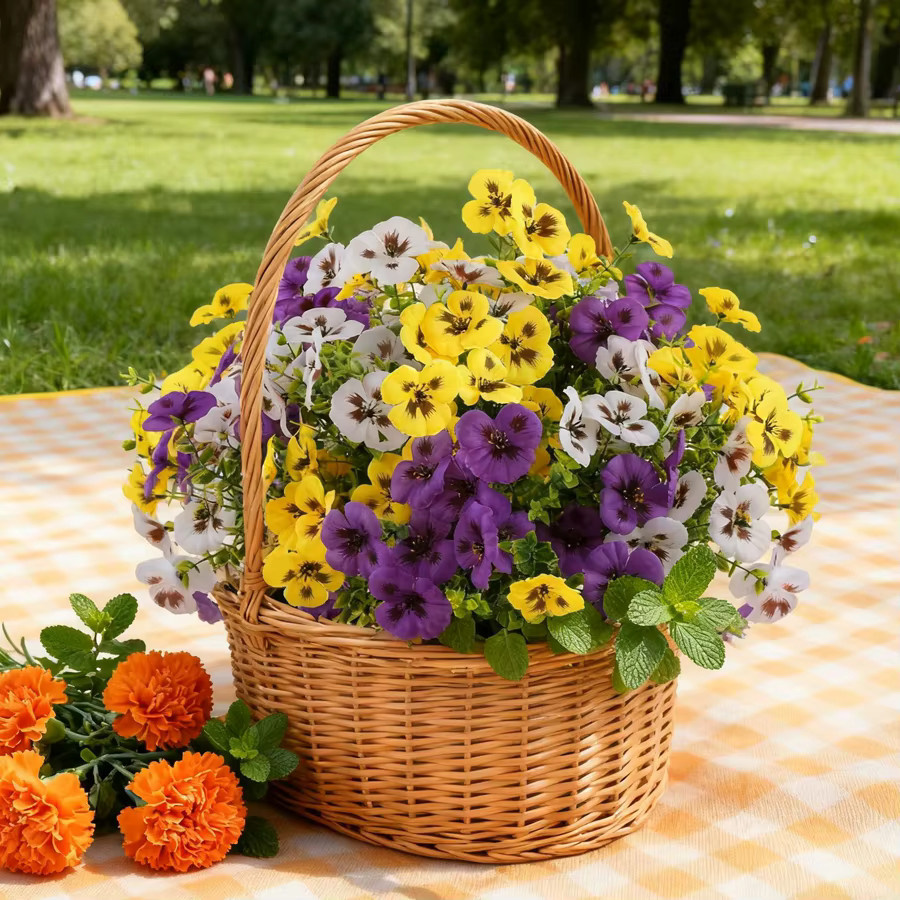 ZQCY Künstliche Seiden-Stiefmütterchen in Mehrfarbig und Weiß für Garten, Hochzeit und DIY-Dekoration - Bild 2