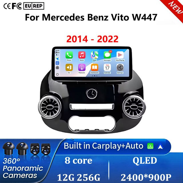 KJ-NAVI Android 16 Autoradio mit 12,3 Zoll Display für Mercedes Benz Vito W447 2014-2021, Stereo-Receiver mit GPS-Navigation, DSP und Carplay, Schwarz - Bild 1