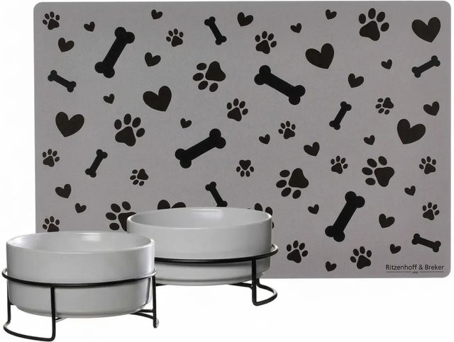 Ritzenhoff & Breker Taro Hundenäpfe Set mit Napfhalter und Unterlage, Grau, Durchmesser: 14 cm - Bild 1