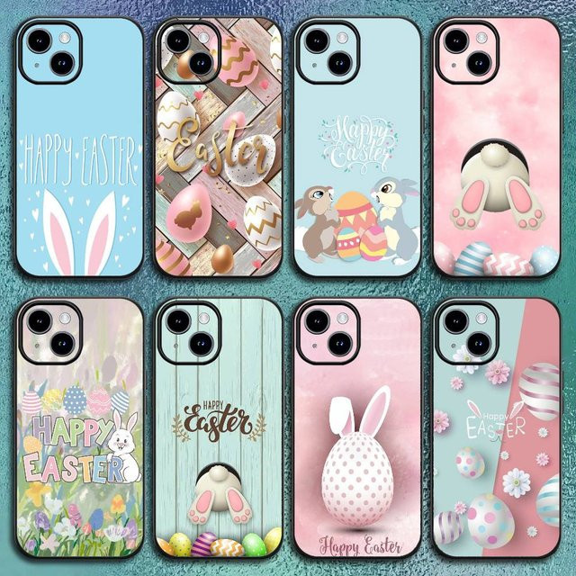 Kawaii Kaninchen Handyhülle für Apple iPhone 12 bis 16 Pro Max Plus in Schwarz und Multicolour als Softshell-Hülle - Bild 1