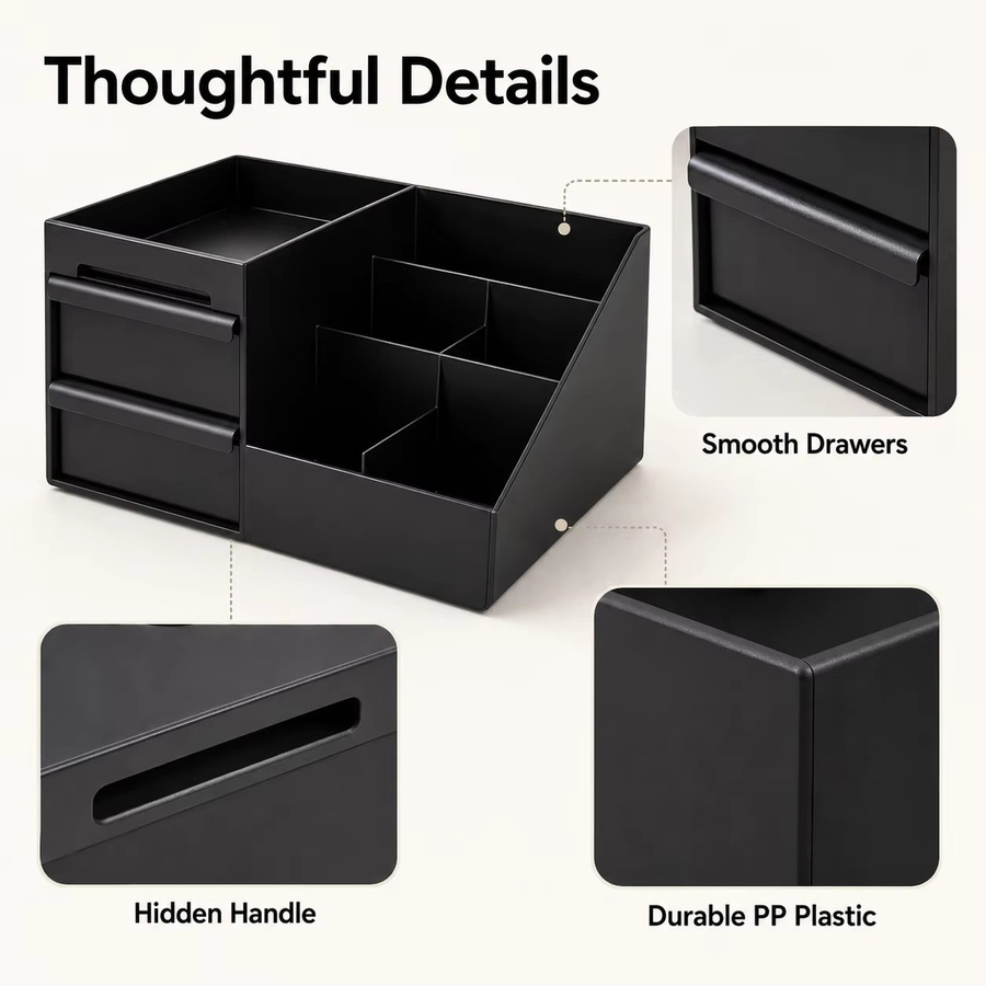 Meltset Kosmetik-Organizer aus Kunststoff in Schwarz und Weiß mit Schubladen für den Schreibtisch, Badezimmer und Schminktisch, B/T/H: 26,5 x 17,0 cm - Bild 4