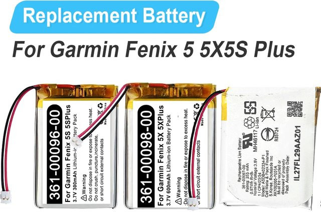 Ersatz-Akku für Garmin Fenix 5, 5X und 5S Plus Sportuhren, Li-Ion Pack, Silber - Bild 1