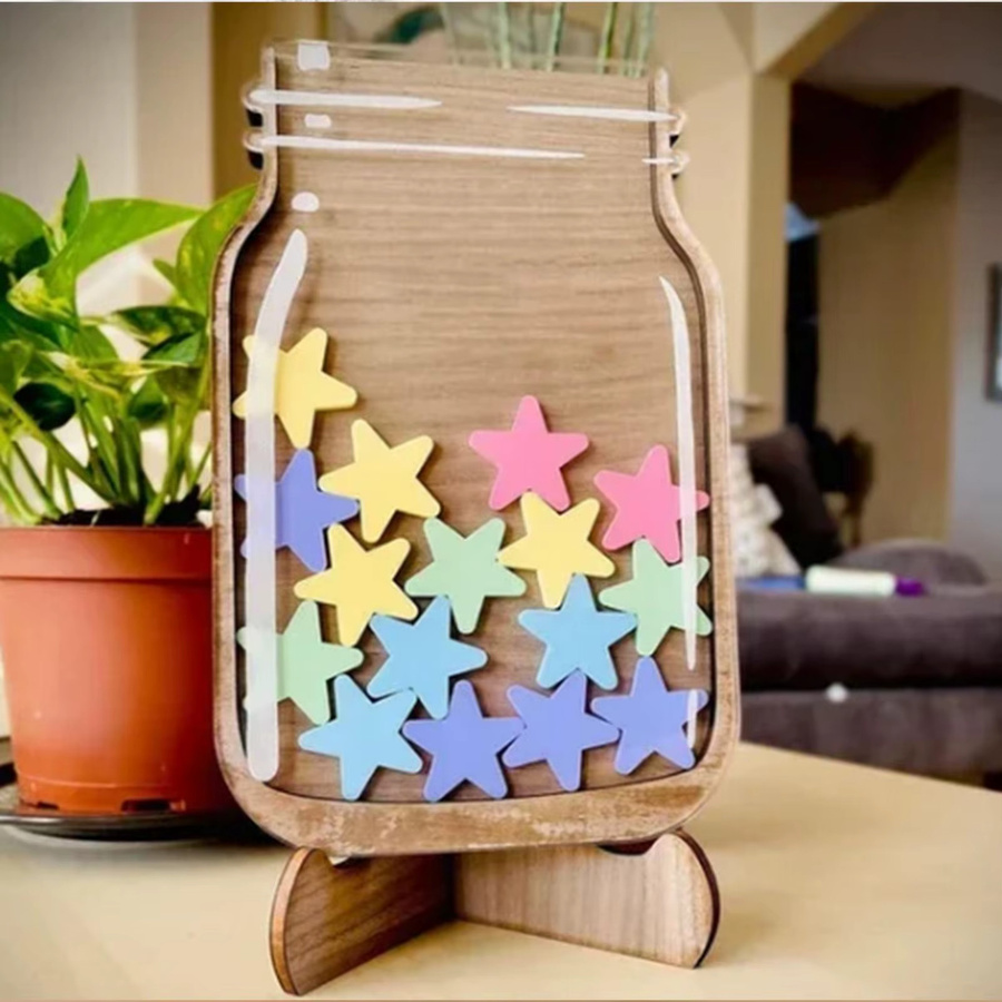 Belohnungsglas für Kinder mit Sternen und Token in Beige und Multicolour aus Kunststoff für Schule und Klassenzimmer - Bild 4