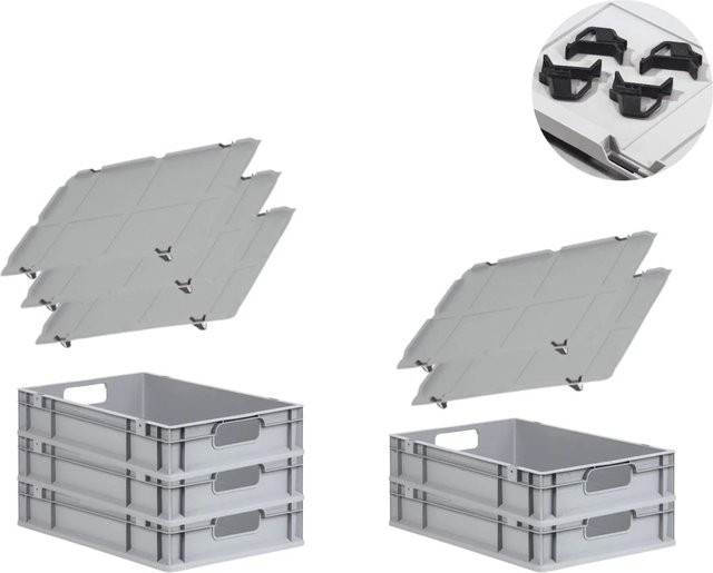 PROREGAL Spar Set Eurobox Nextgen Economy mit Auflagedeckel und Schiebeschnappverschlüssen, Schwarz, H x B x T: 12 x 40 x 60 cm, 23 Liter - Bild 1