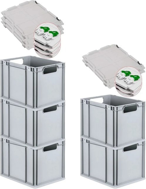 PROREGAL Spar Set 5x Eurobox Nextgen Economy mit Scharnierdeckel und grünen Schiebeschnappverschlüssen, H: 32 cm, B: 30 cm, T: 40 cm - Bild 1
