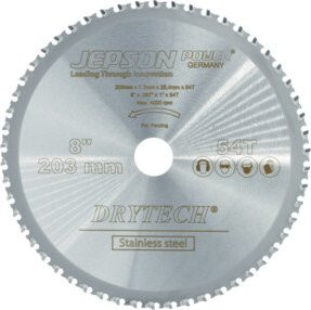 Jepson Drytech HM-Sägeblatt für Inox mit 54 Zähnen, Durchmesser: 203 mm, Bohrung: 25,4 mm, Dicke: 1,7 mm, Farbe: Silber - Bild 1