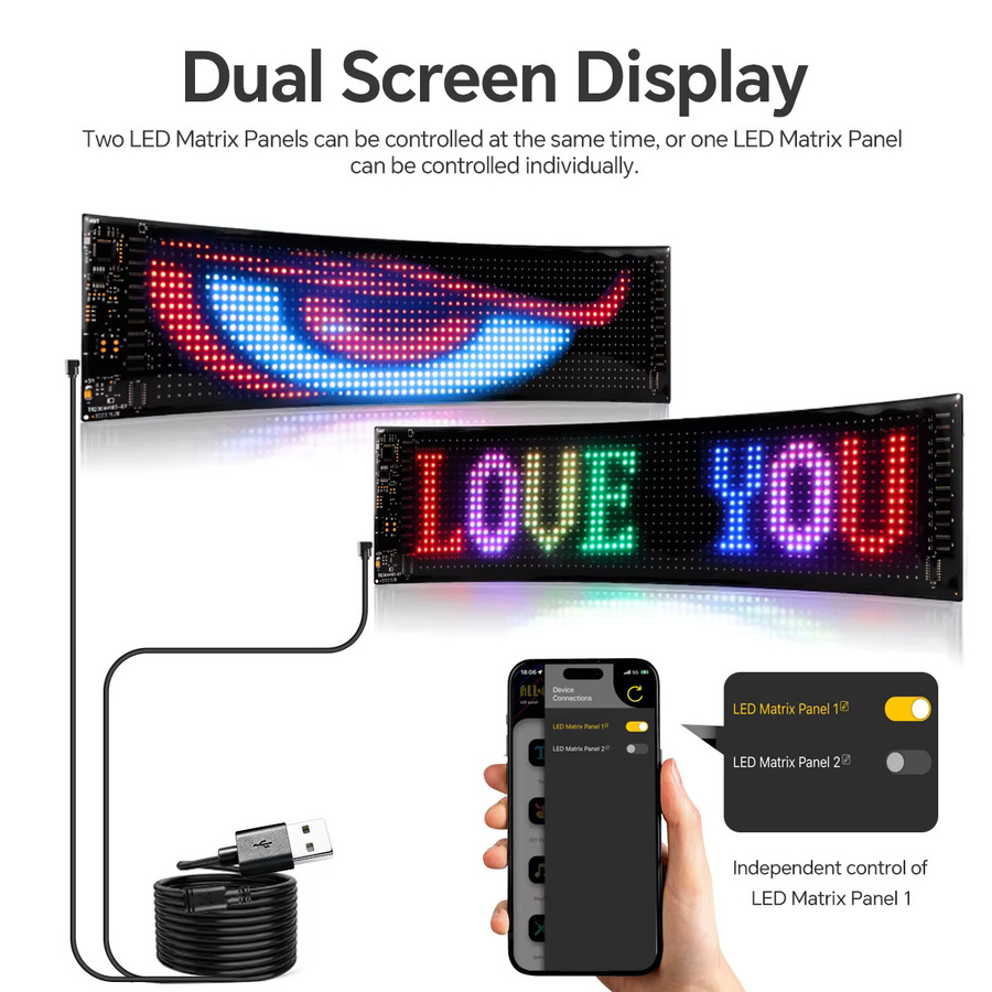 2er-Set MALITAI Programmierbare RGB LED Zeichen Matrix Pixel Panel Nachtlicht in Schwarz mit DIY Scroll-Text und Animationen für Auto und Lkw - Bild 2