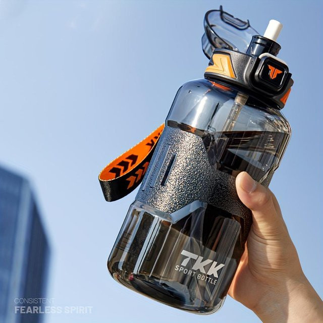Tkk Sportwasserflasche aus Tritan BPA-frei, oval geformt mit Klappdeckel und Strohhalm, 1500 ml - Bild 1