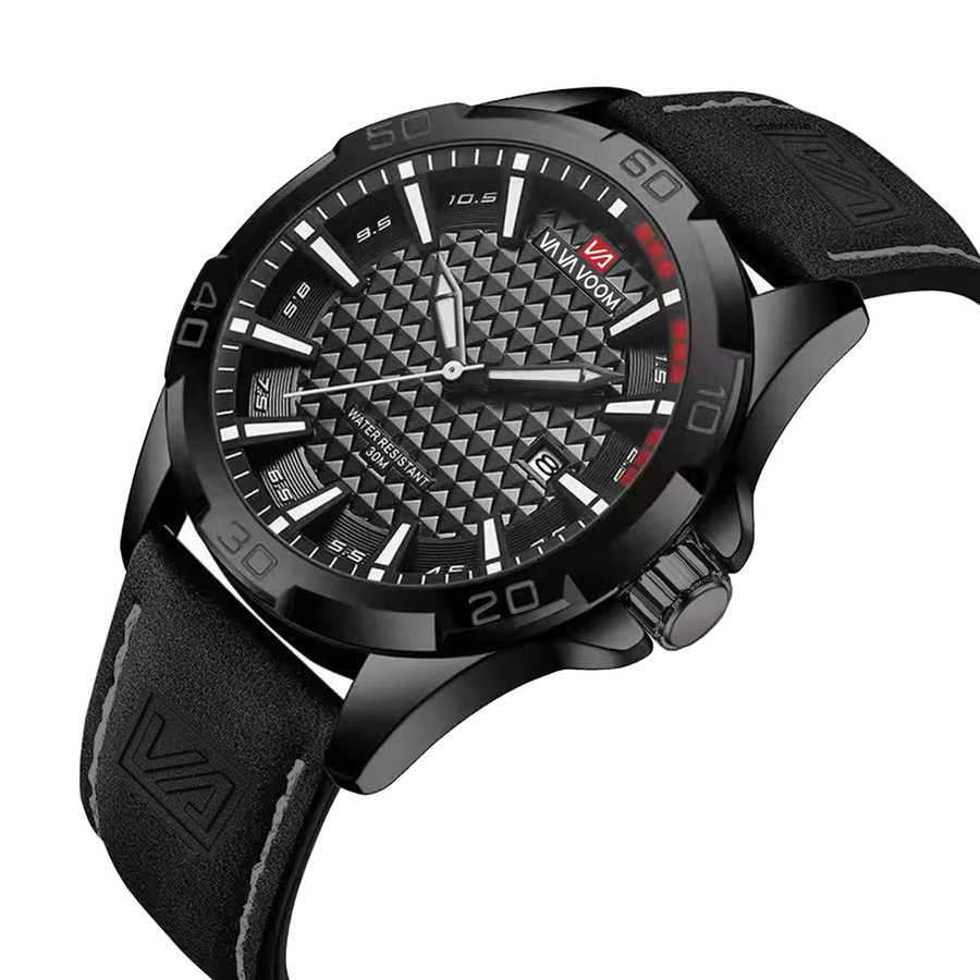 VA VA VOOM Armbanduhr, Quarz, Schwarzes Gehäuse, 45 mm, Lederarmband, Herren - Bild 6