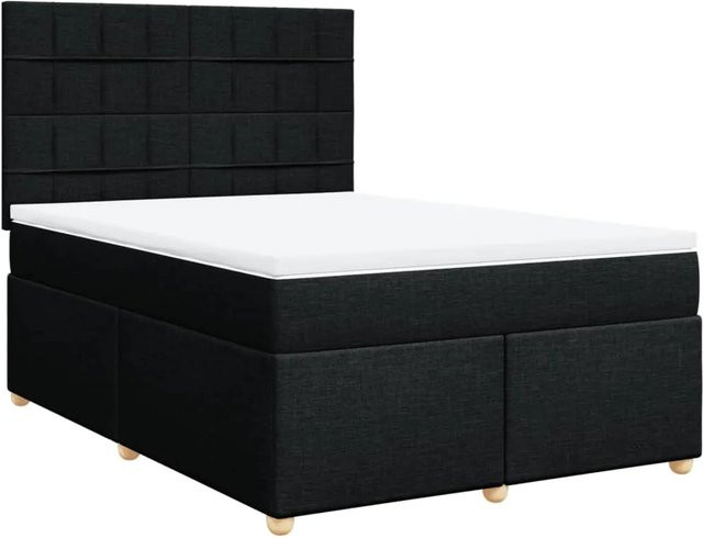 vidaXL Boxspringbett Hybrid mit Matratze und Taschenfederkern, Schwarz, B/T: 140 x 190 cm - Bild 1