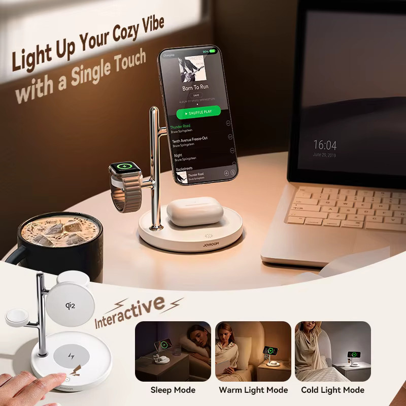Joyroom Qi2 4-in-1 Magnetische Ladestation für iPhone 16-12 Serie, iWatch und AirPods, 15W Kabelloses Telefonladegerät, Weiß - Bild 2