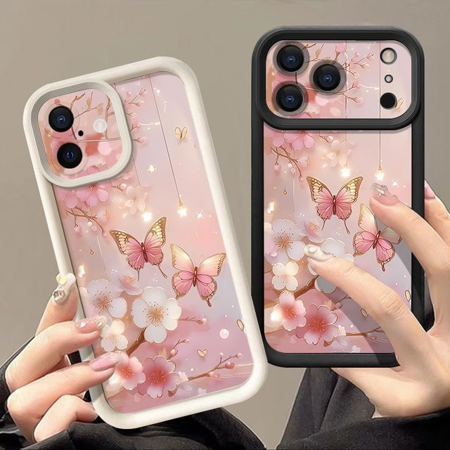 YISHANGOU TPU Handyhülle mit Schmetterlings-Blumen-Muster für iPhone 16, beige/weiß/multicolour - Bild 1