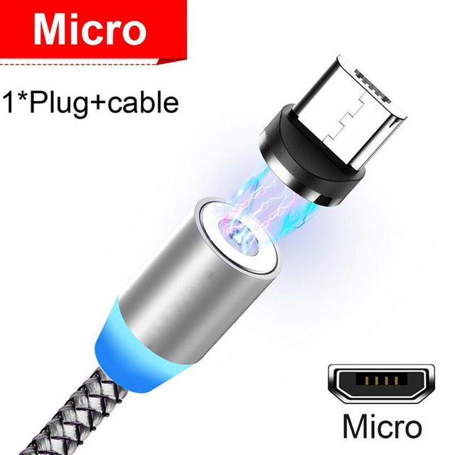 Magnetisches Nylon-Ladekabel mit LED für Micro-USB, USB-C und Lightning in Silber, 1 m Länge - Bild 1