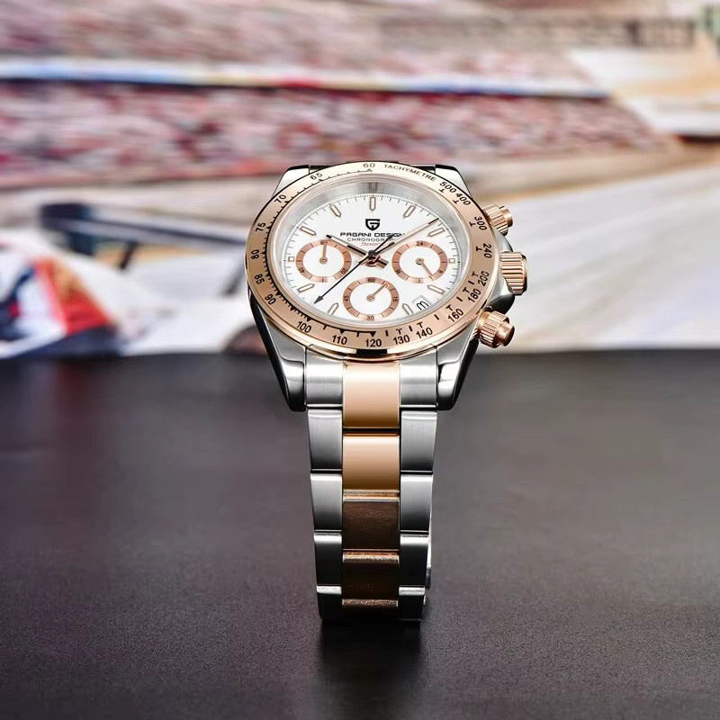 PAGANI DESIGN Chronograph Armbanduhr, Quarz, Edelstahl, Bicolor, Weiß, Herren - Bild 5