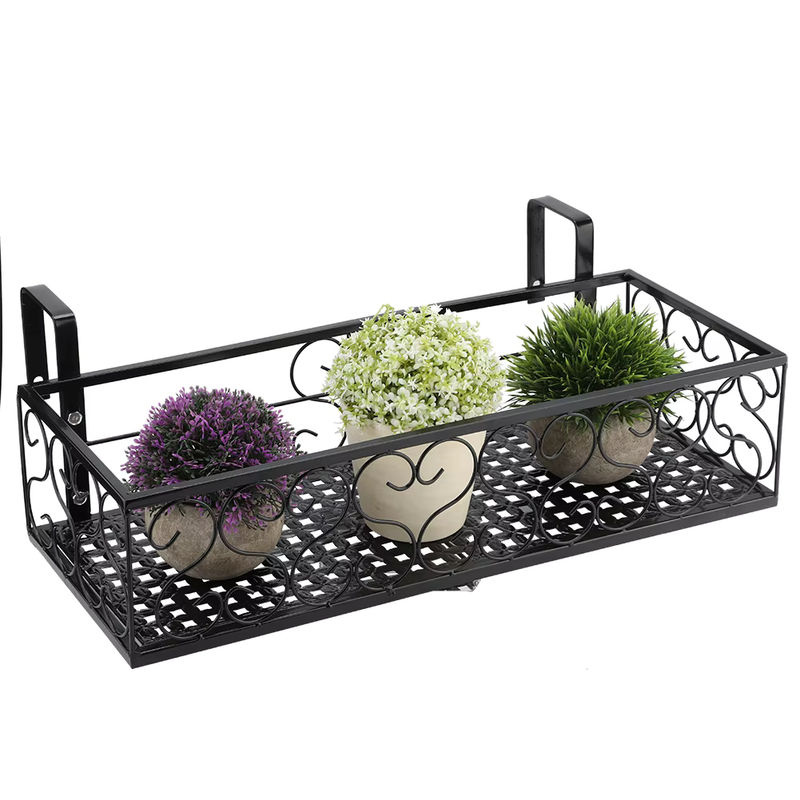 Qiilu Balkon Blumenregal aus Eisen in Schwarz zur Aufhängung am Geländer, B/T/H: 50,0 x 20,0 x 12,0 cm - Bild 5
