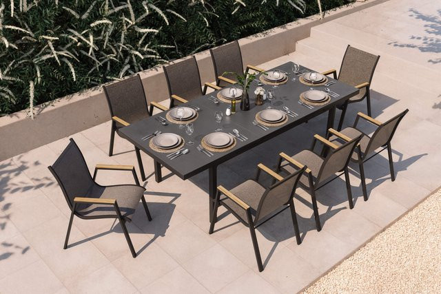 Hartman Aruba Garten-Essgruppe für 8 Personen aus Aluminium und FSC-zertifiziertem Teak in Anthrazit mit ausziehbarem Tisch - Bild 1