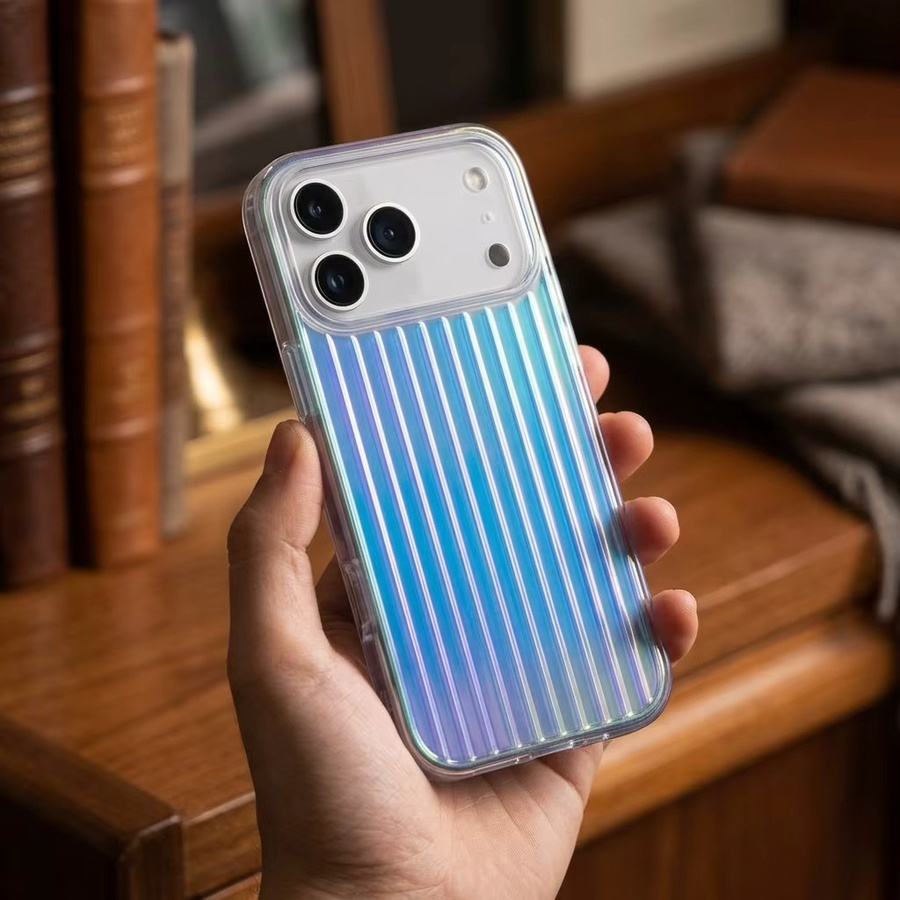 Stoßfeste Handyhülle mit Koffer-Textur für Apple iPhone 17 16 15 14 13 12 Pro Max, halbtransparent und glänzend in Rotlicht-Optik - Bild 2