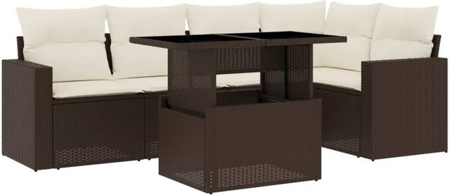 vidaXL 6-tlg Garten-Sofagarnitur in L-Form aus braunem Poly-Rattan mit UV-beständigen Kissen - Bild 1