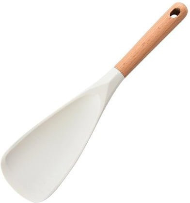 Lachepper 3-in-1 Silikonspatel mit ergonomischem Holzgriff, weiß, hitzebeständig und antihaftbeschichtet - Bild 1