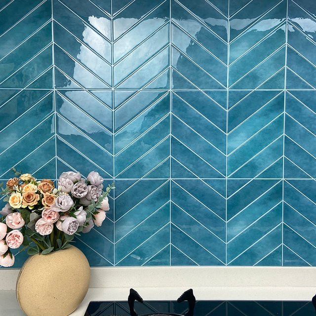 Vividtiles Wandfliesen Aufkleber in Blau, wasserdichte Vinyl Tapete für Küche und Bad, 3er Set - Bild 1
