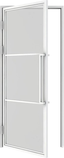 inova Loft Glastür Komplettset mit Zarge und Griffstange, Klarglas, Weiß, DIN Links, B: 83,4 cm, H: 197,2 cm - Bild 1